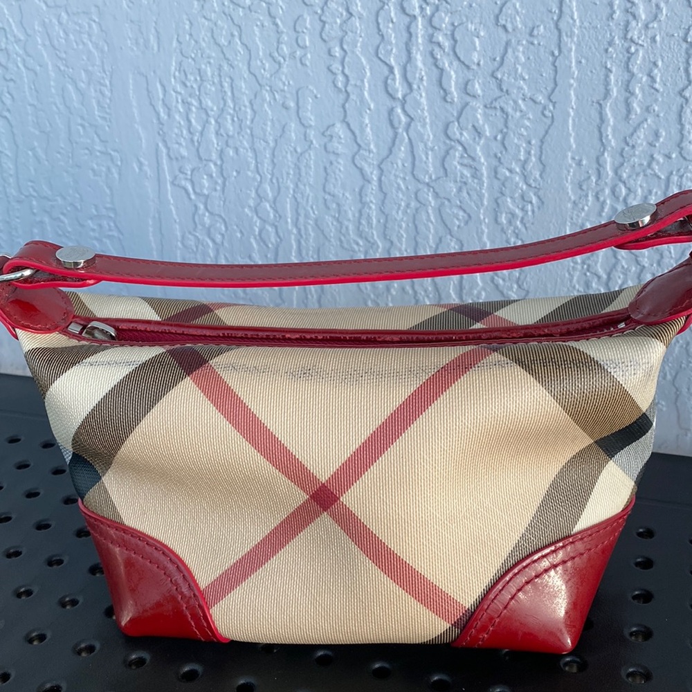 Burberry Nova Check red patent small hobo bag / cosmetic case